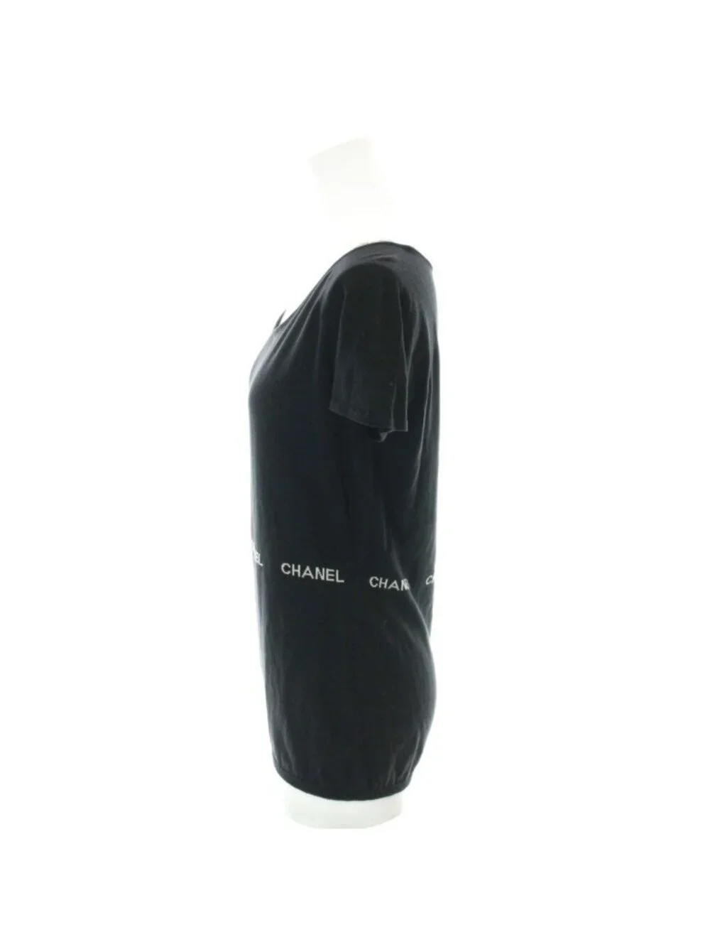 Chanel Knit Short Sleeve Cotton Logo Black Sweater 42